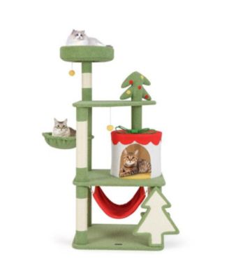 Christmas Cat Tree with Sisal Scratching Posts & Gift Box Condo, Holiday Pet Furniture