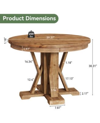 39.4" Solid Wood Dining Table, Farmhouse Round Kitchen Table for Dining Room