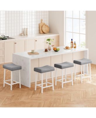 Counter Height Bar Stools Set of 2, PU Leather Barstools with Heavy Duty Metal Legs