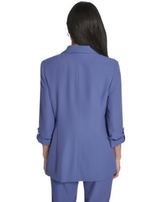 Petite Notch Collar Roll Tab Sleeves Jacket