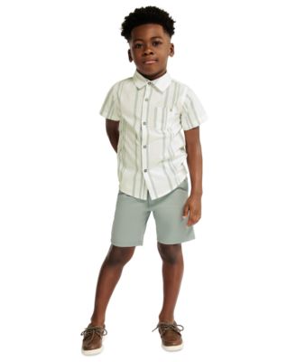 Boys' 2T-7 Striped Short-Sleeve Shirt and Twill Shorts, 2-Piece Set
