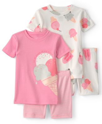 Girls' Toddler 2T-5T Short-Sleeve T-Shirt and Snug-Fit Shorts, 4-Piece Pajama Set