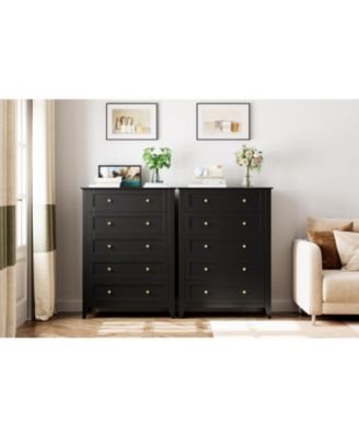 5-Drawer Tall Dresser for Bedroom, Wooden Storage Chest with Deep Drawers and Metal Knobs for Entryway, Hallway