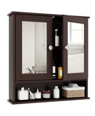 Wall Mounted Mirror Cabinet with Storage Shelf and Doors