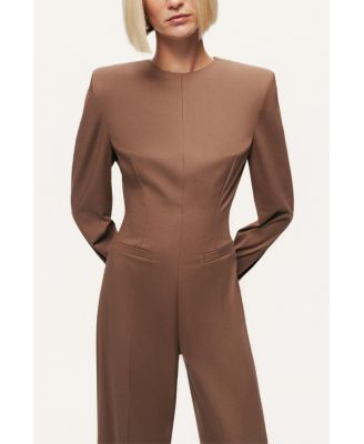 Women's Sculpted-Shoulder Crew-Neck Jumpsuit