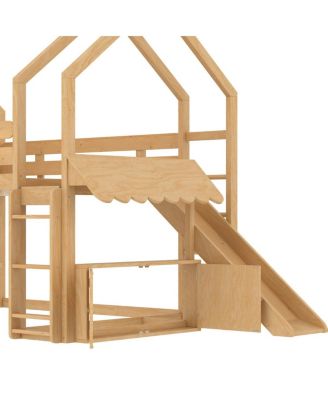 Loft Bed with Bookshelf and Slide for Kids