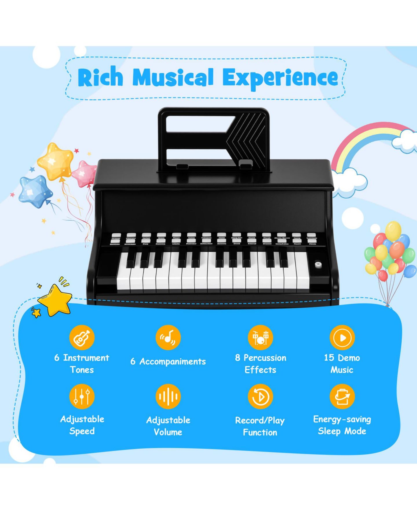 Детская игрушка Mecale 25-Key Kids Piano Keyboard with Light-Up Teaching Mode, Ages 3+, цвет: Чёрный — фото 5