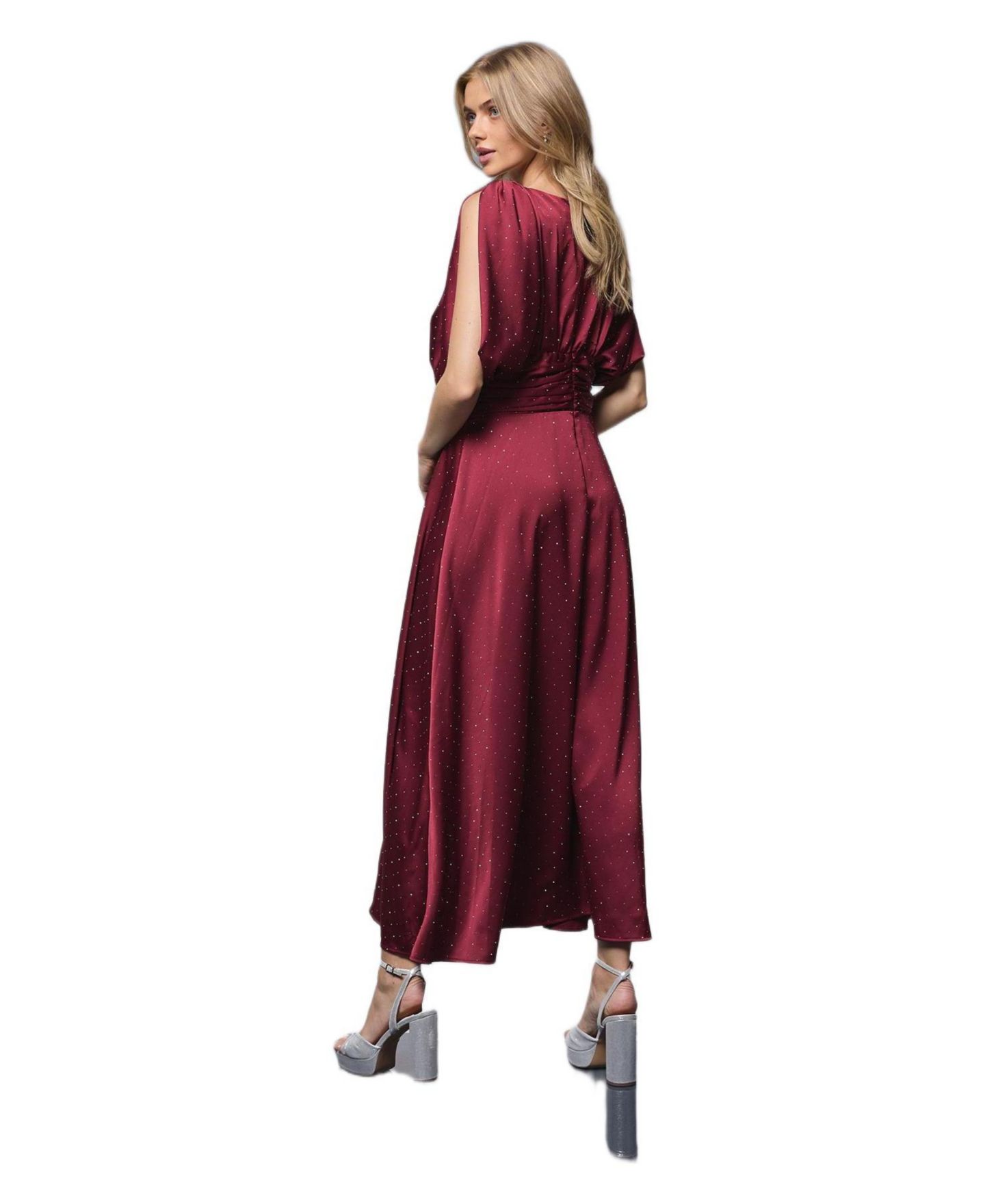 Женское платье Oasis Hotfix Detail Ruched Bodice Midi, цвет: Винный — фото 2