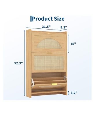 Shoe Cabinet with 3 Flip Drawer, Shoe Storage Cabinet with Narrow Rattan Weave Shoe Cabinet for Entryway, Farmhouse Style Shoe Organizer