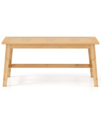 Indoor Outdoor Wicker Dining Bench with Handwoven Rattan Seat