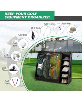 Golf Bag Storage Rack - Wooden Golf Clubs Organizer Fit 3 Golf Bags and Other Golfing Equipment Accessories for Garage, Club, Basement