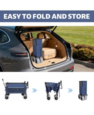Heavy-Duty Folding Wagon Cart - Adjustable Push-Pull Handle, 360° All-Terrain Wheels, 480lbs Capacity for Groceries, Outdoor Transport