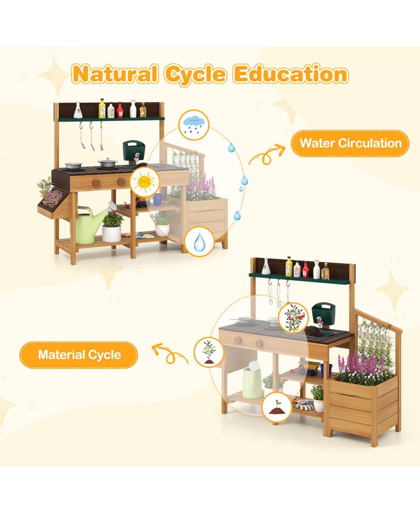 Игровой набор Mecale Mud Kitchen с ящиком для растений, 9 предметов, от 3 лет, цвет: Коричневый — фото 7