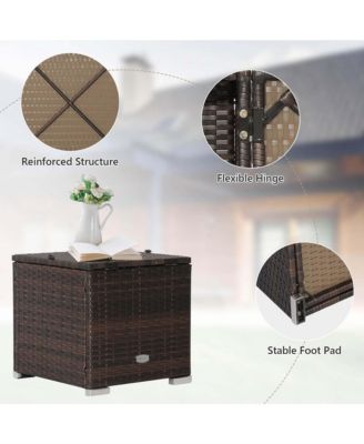 2PCS Rattan Ottomans Seat Side Table Storage Box Footstool w/ Black Cushion Patio