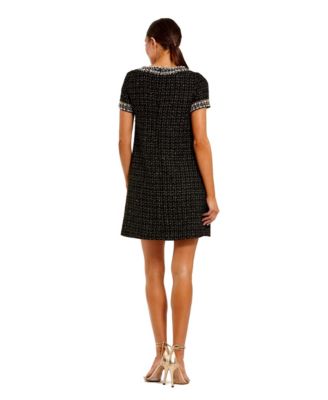 Women's Short Sleeve Boucle Mini Dress With Beading Detail