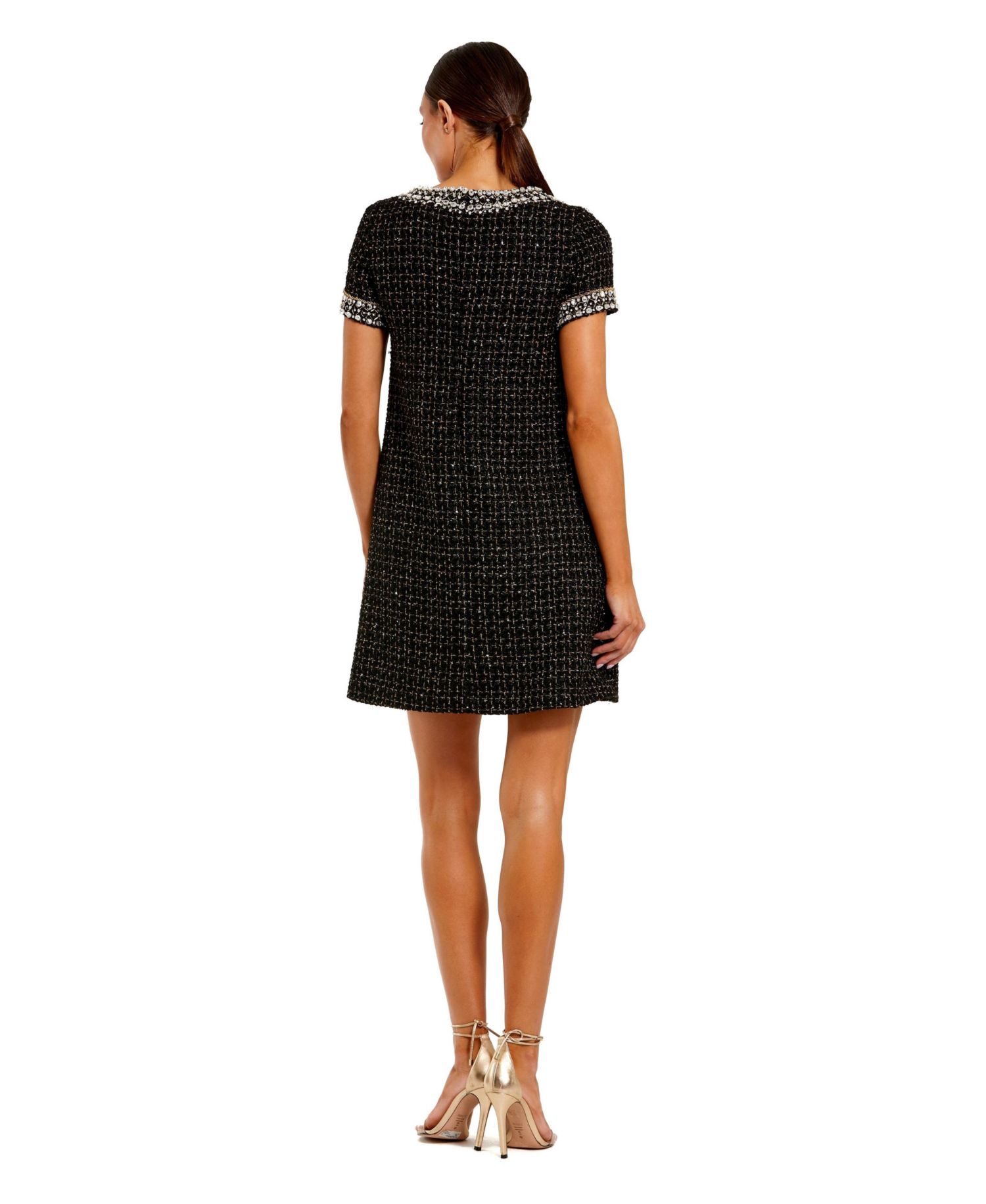 Women's Short Sleeve Boucle Mini Dress With Beading Detail