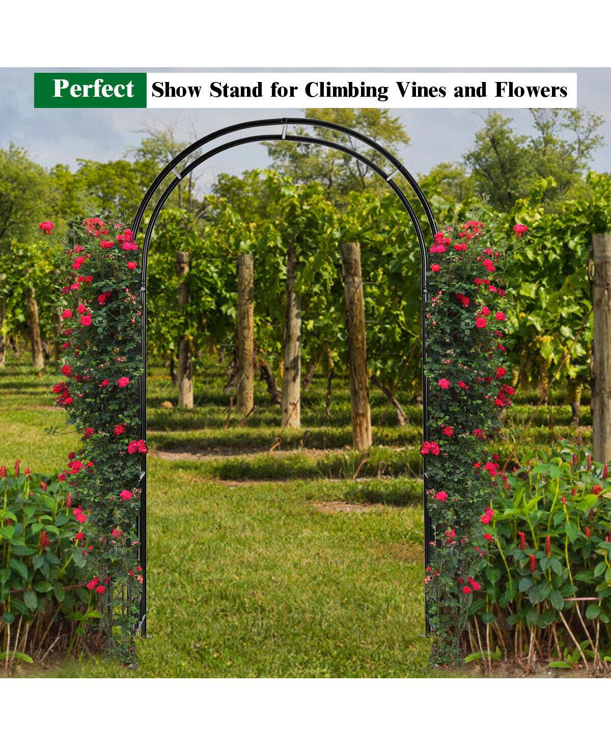 Gymax 7.2Ft Garden Arch Steel Arbor Wedding Garden Decoration Climbing Plants w/Stakes