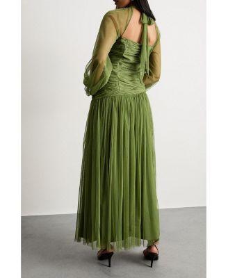 Women's Bow Detail Gathered Tulle Maxi Dress
