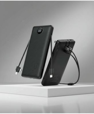 All-in-One 10,000mAh Power Bank with Built-in Cables & Wall Plug