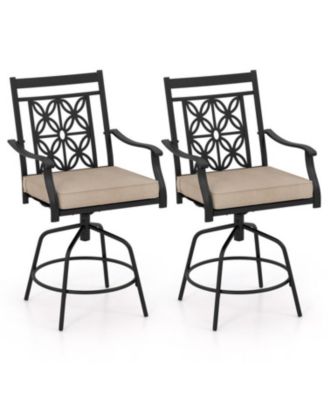 2-Piece Outdoor Swivel Bar Stool Set with Padded Cushions