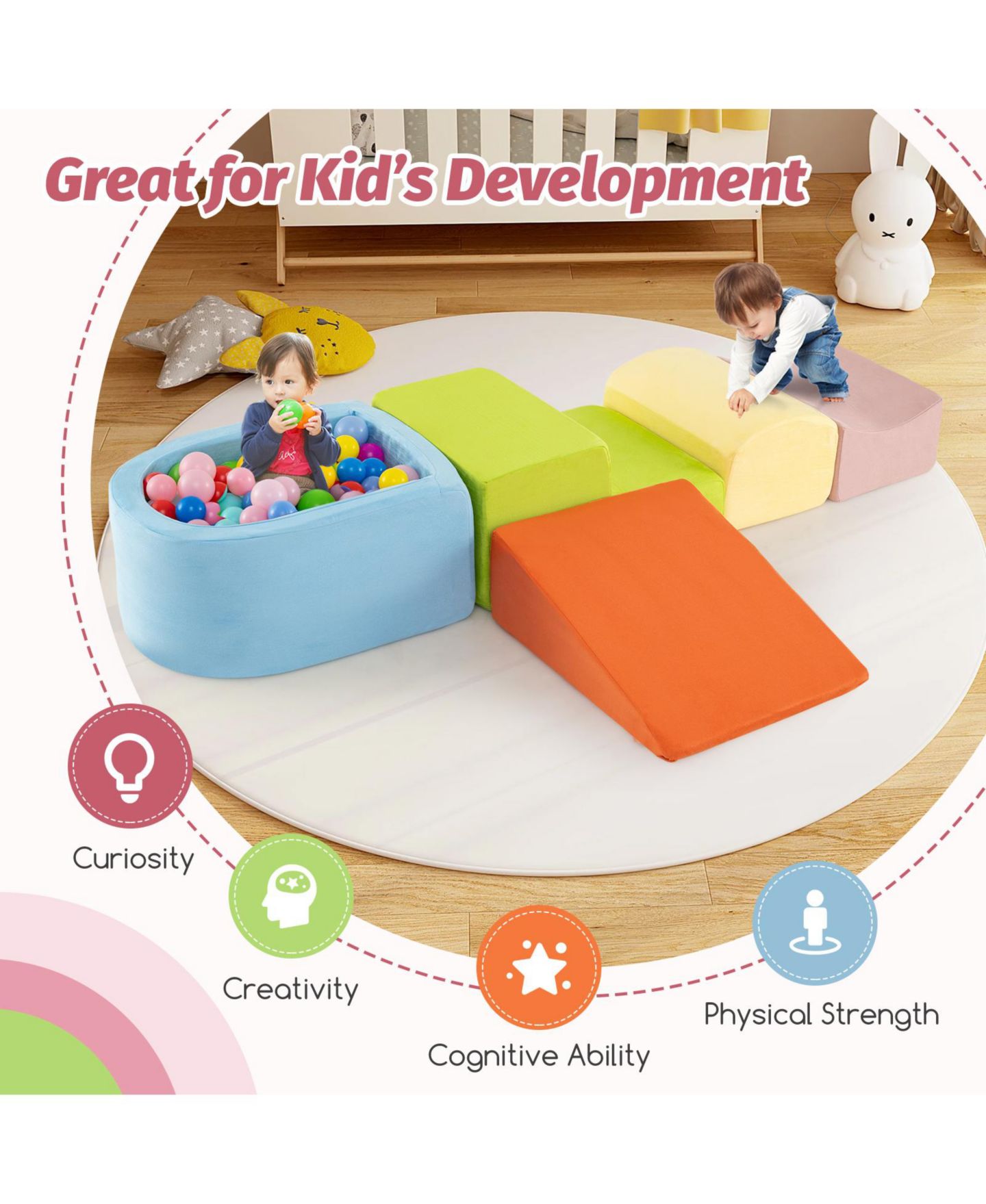 Детский игровой набор Mecale 5-Piece Climb and Crawl Playset with Ball Pit for Kids, цвет: Синий — фото 9