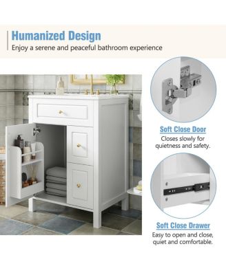 Bathroom Vanity with Ceramic Sink, Soft Close Door & Drawers, Double Storage Racks for Small