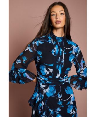 Women's Pleated Frill Chiffon Maxi Dress