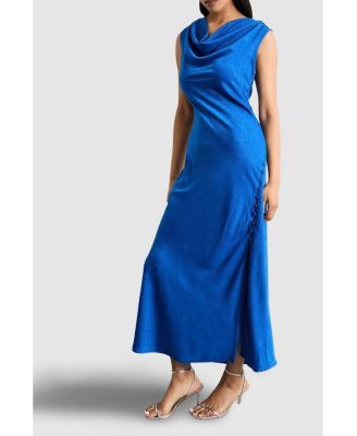 Women's Cowl Bias Satin Button Detail Dress