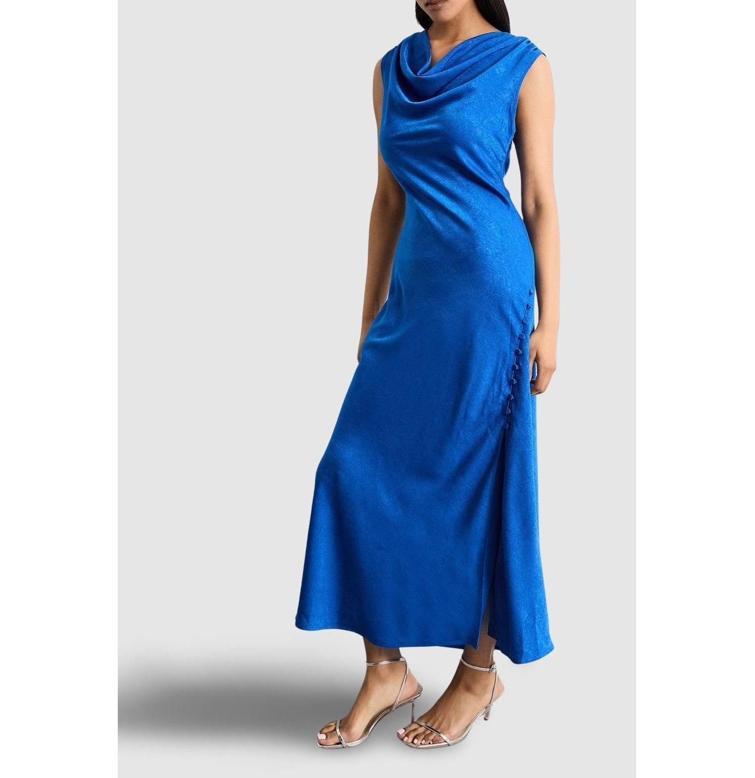 Women's Cowl Bias Satin Button Detail Dress