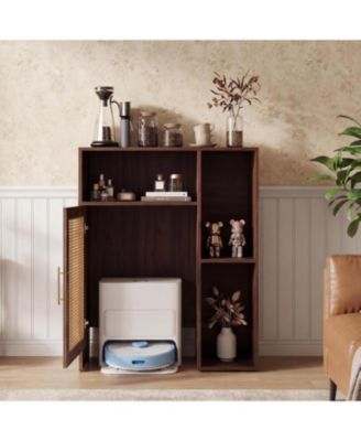 41.34" H Robot Vacuum Storage Cabinet Side Table, Multi Tier Farmhouse End Cabinet for Living Room, Small Corners