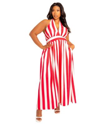 Plus Size Stripe Halter Neck Maxi Dress