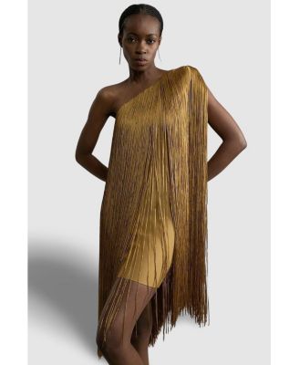 Women's Asymmetric Draped Fringe Mini Dress