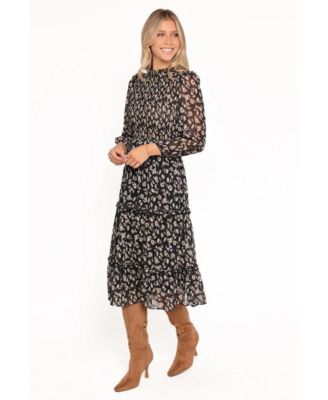 Women's Edwina Shirred Frill Long Sleeve Midi Dress
