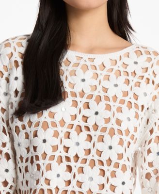 Women's Crewneck Crochet Top with Removable Slip Tank