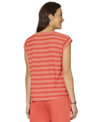 Petite Embroidered Knit Cap-Sleeve Top