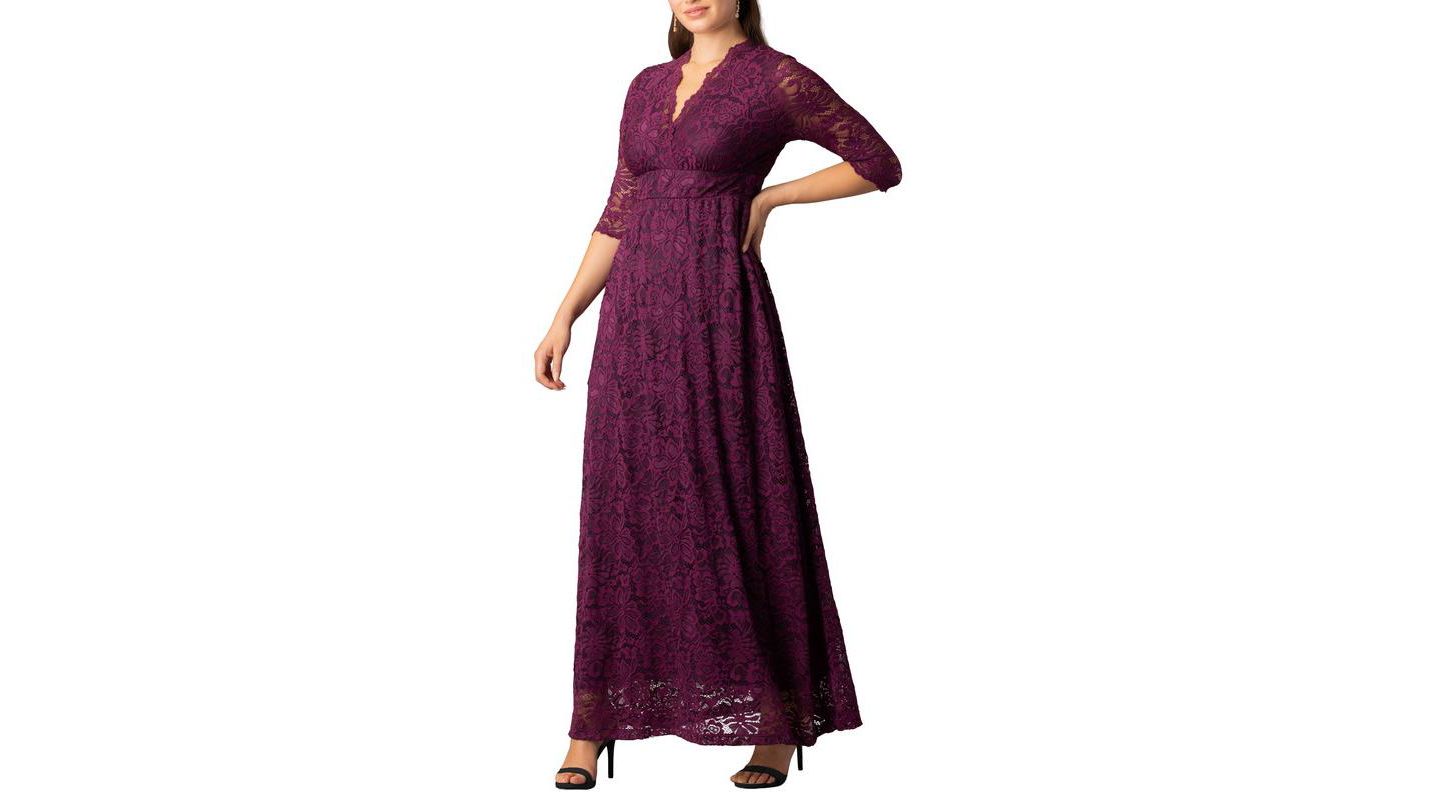Женское платье Kiyonna Maria Lace A-Line Evening Gown with Pockets, цвет: Ягодный — фото 4