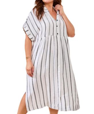 Plus Size Yarn Dye Stripe Flowy Shirt Dress