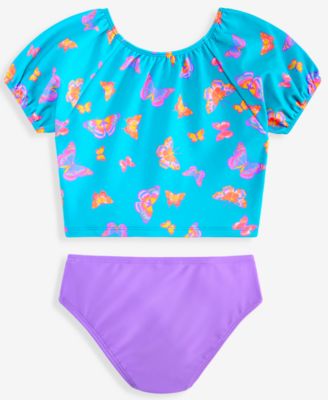 Girls' Toddler 2T-5T Puff-Sleeve Rashguard and Hipster Swim Bottom, 2-Piece Set