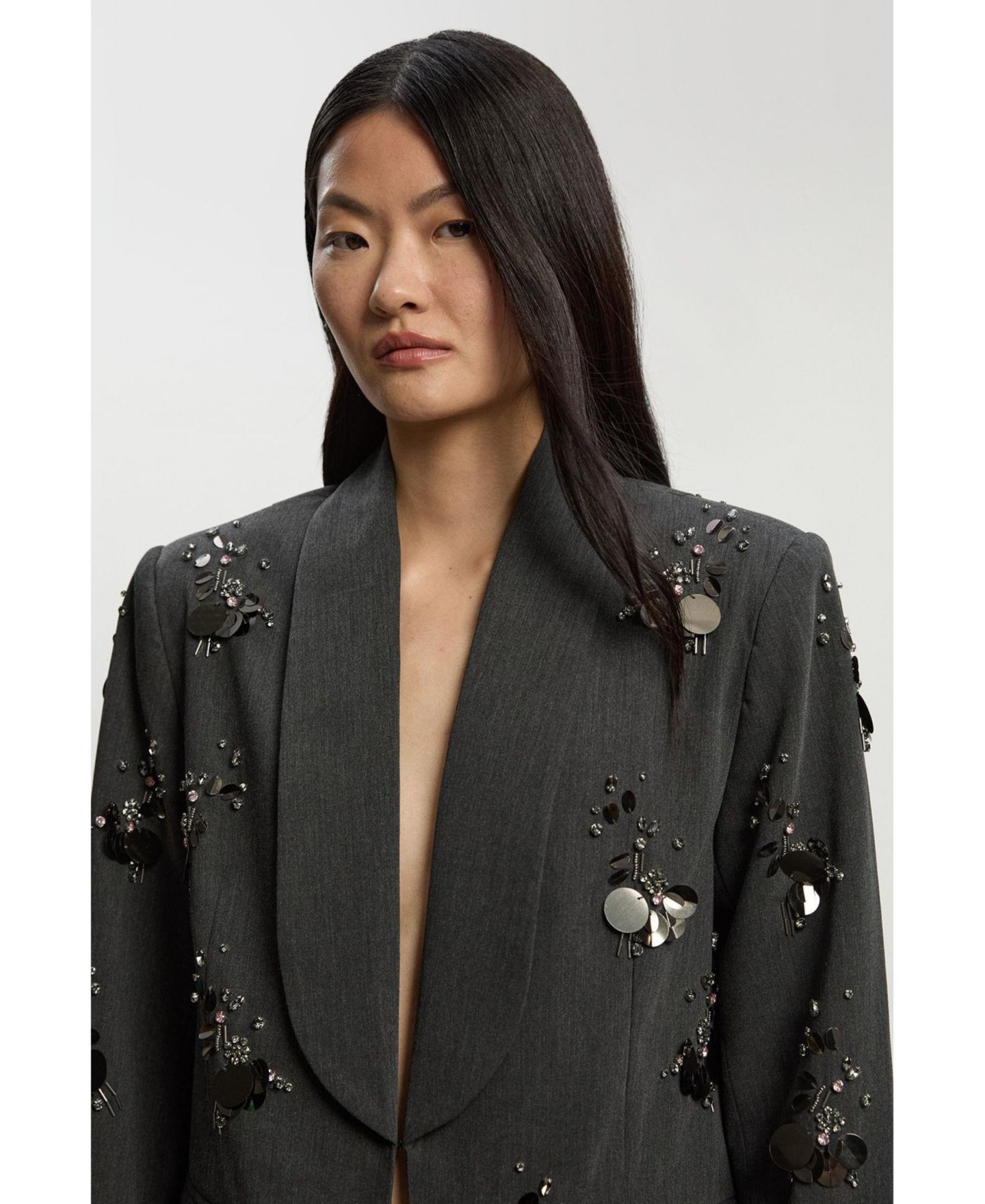 Женский пиджак Karen Millen Embellished Single-Breasted Blazer, цвет: Серый — фото 5