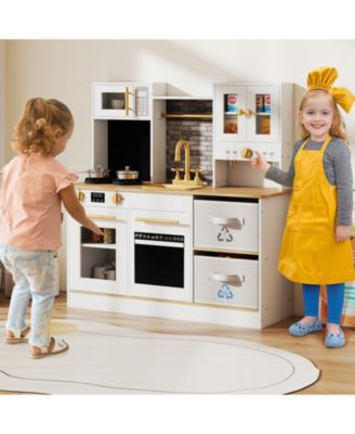 Kids Wooden Kitchen Playset with Stove, Sound & Lights for Ages 3