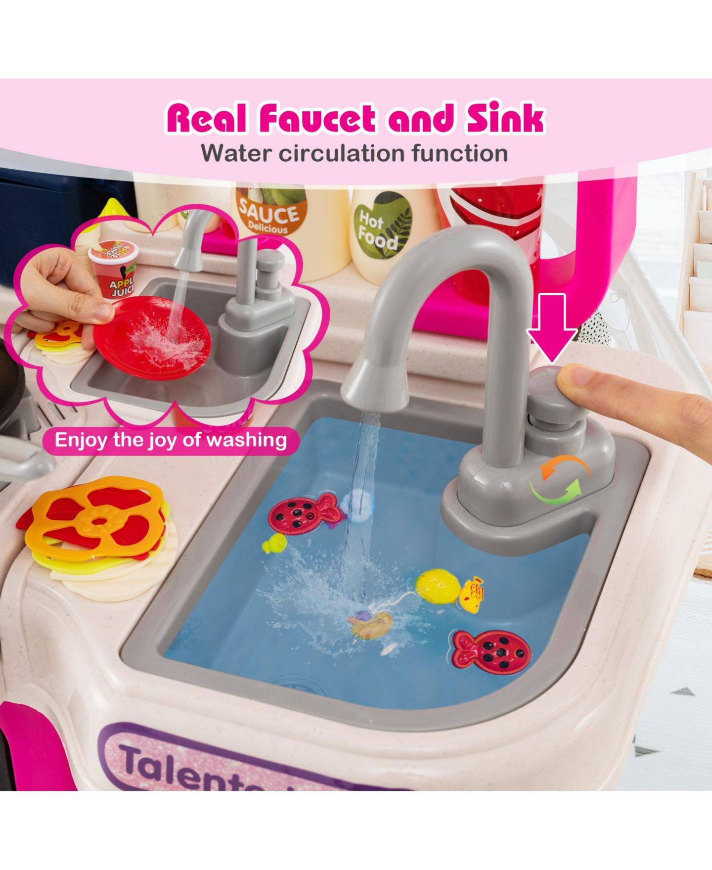Детская игрушка Mecale Kids Kitchen Playset Pretend Kitchen with Realistic Lights & Sounds for Interactive Play, цвет: Розовый — фото 9