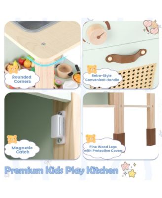 Wooden Play Kitchen for Kids with Retro Style, Lights, Sounds & Accessories