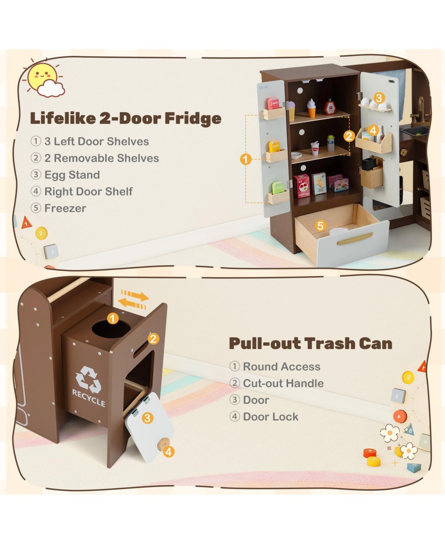 Детская игрушка Mecale Wooden Outdoor Mud Kitchen for Kids, Play Kitchen Toy for Ages 3–8, цвет: Коричневый — фото 4