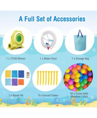 Inflatable Ocean-Themed Bounce House with 680W Blower, 2 Pools