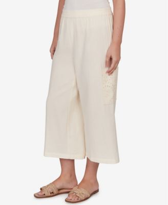 Petite Gauze Eyelet Cargo Pull-On Capri