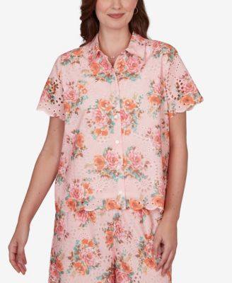 Petite Floral Scalloped Hem Camp Shirt