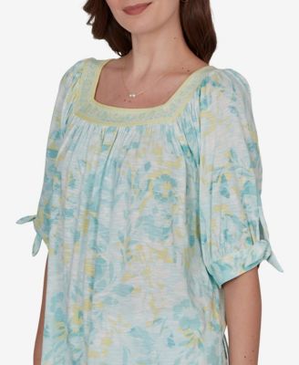 Petite Watercolor Floral Square Neck Top