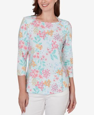 Petite Blooming Floral Envelope Neck Knit Top