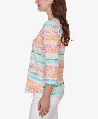 Petite Painted Floral Stripe Knit Top