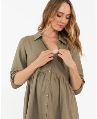 Maternity Ripe Adel Button Linen Dress